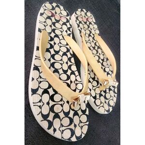 Coach‎ Amel Signature C Black Tan Thong Sandals Bow Flip Flops Woman's Sz 5